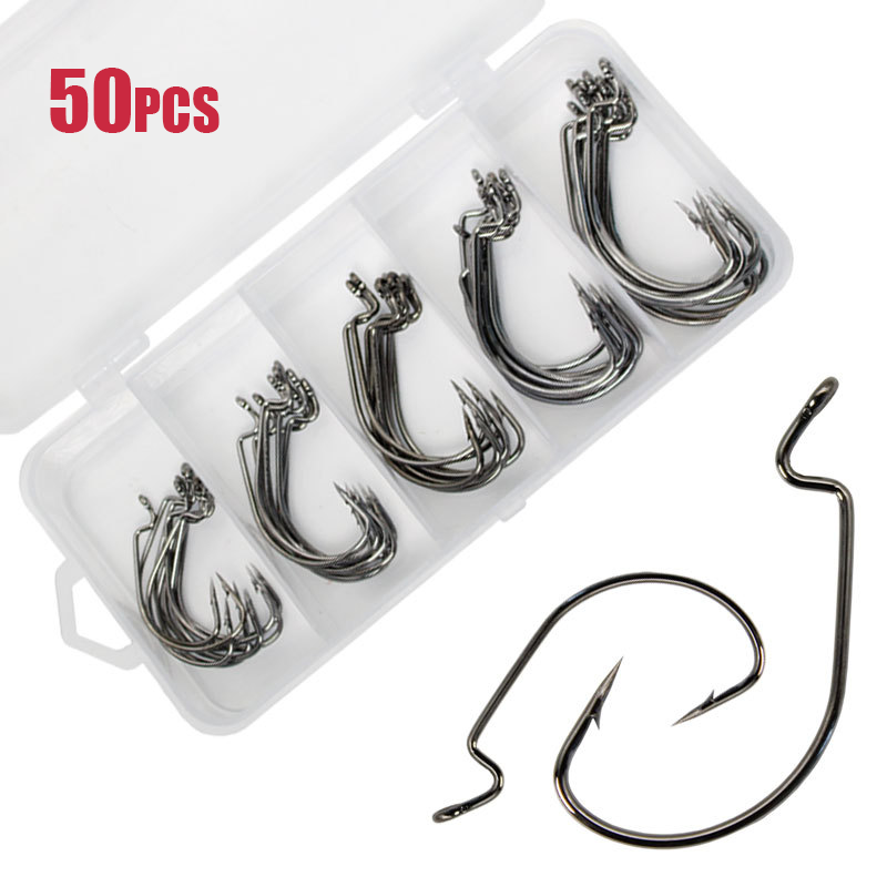 Fishing Hook Offset - 50 Stuks Brede Worm Haak Koolstofstaal